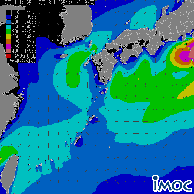 沿岸波浪モデル予想（気象庁発表）現在の波高