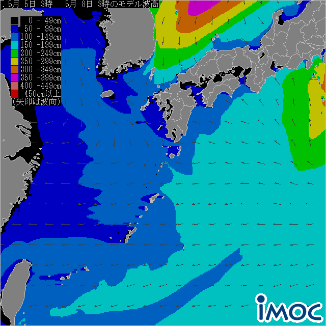 沿岸波浪モデル予想（気象庁発表）現在の波高68時間後